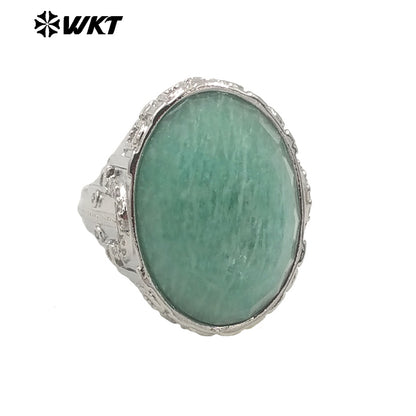 WT-R520 Wholesale Oval Shape Faceted Cabshion Natural Labradorite Stone Anniversary Women Ring in Gold Plated