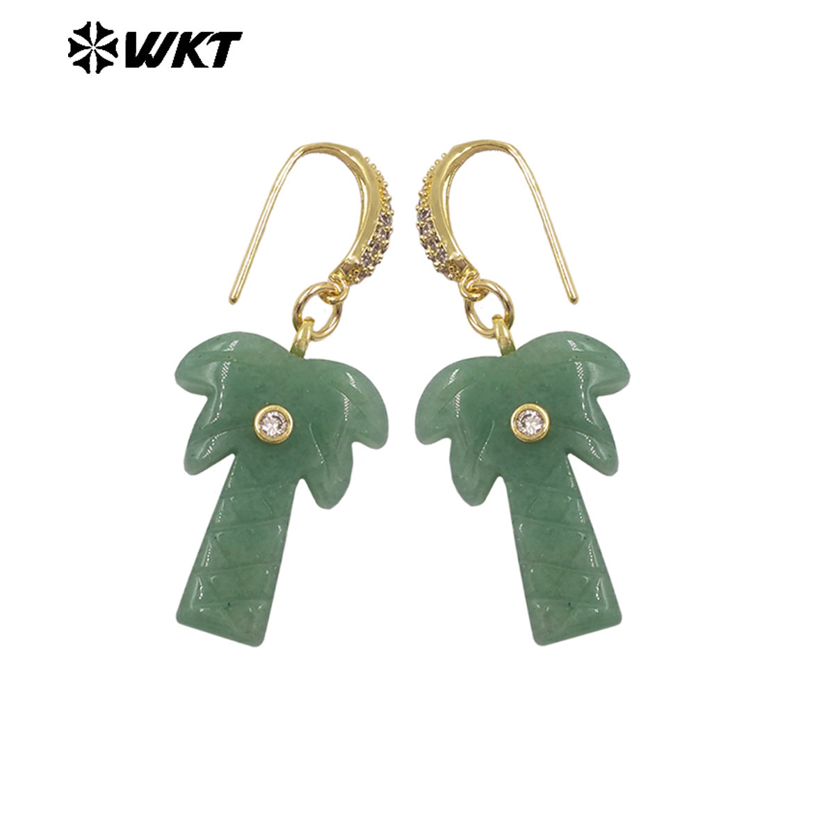WT-E814 Beautiful Various Natural Gemstones Coconut Tree Shape Gold Pendant Earrings For Girls Summer Matching Jewelry