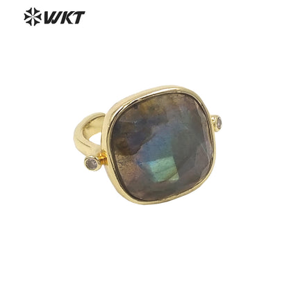 WT-R427 WKT Newest Elegant Square Faceted Gemstone Ring 18k Real Gold Plated Resist Tarnishable Birthday Stone Ring