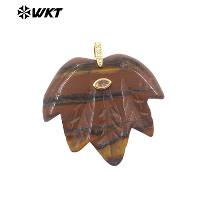 WT-P2136 Delicate Fashion Zircon And Natural Gemstones Carved Leaf Shape Gold Pendants For Lady Handmade Necklace Design