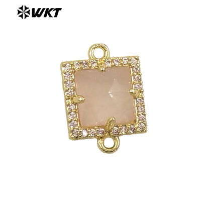 WT-P1993 Classic Wholesale Square Natural Labradorite Amethyst Gemstone Connector Pendant DIY Crafts CZ Accessory Charms