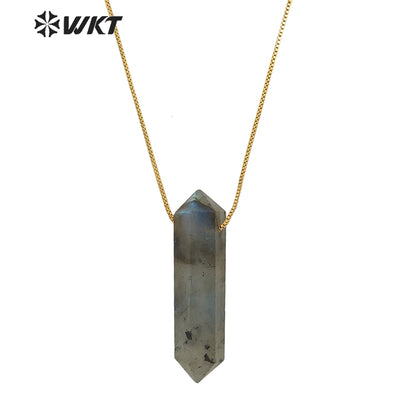WT-N1306 New Fashion Gold Adjustable Chain Thread Simple Elegant Rose Quartz Point Necklace Natural Double Point Quartz Necklace