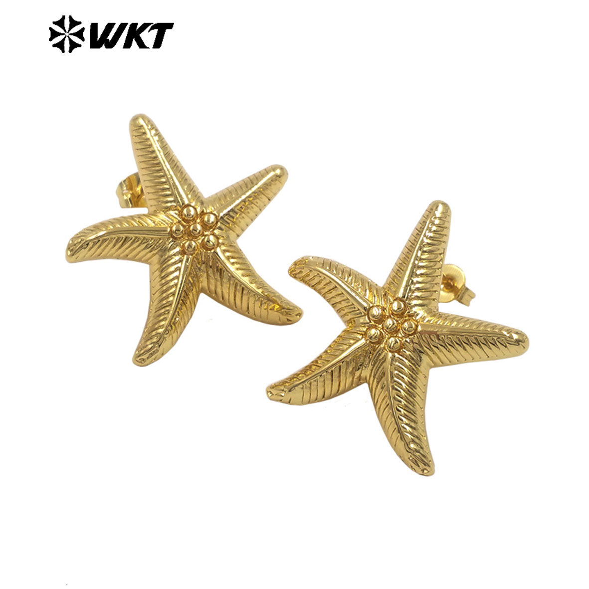 WT-E807 New Arrival Ocean Style Gold Plated Metal Yellow Brass Starfish Shape Earrings As Girls Lovely Simple Jewelry Decoration