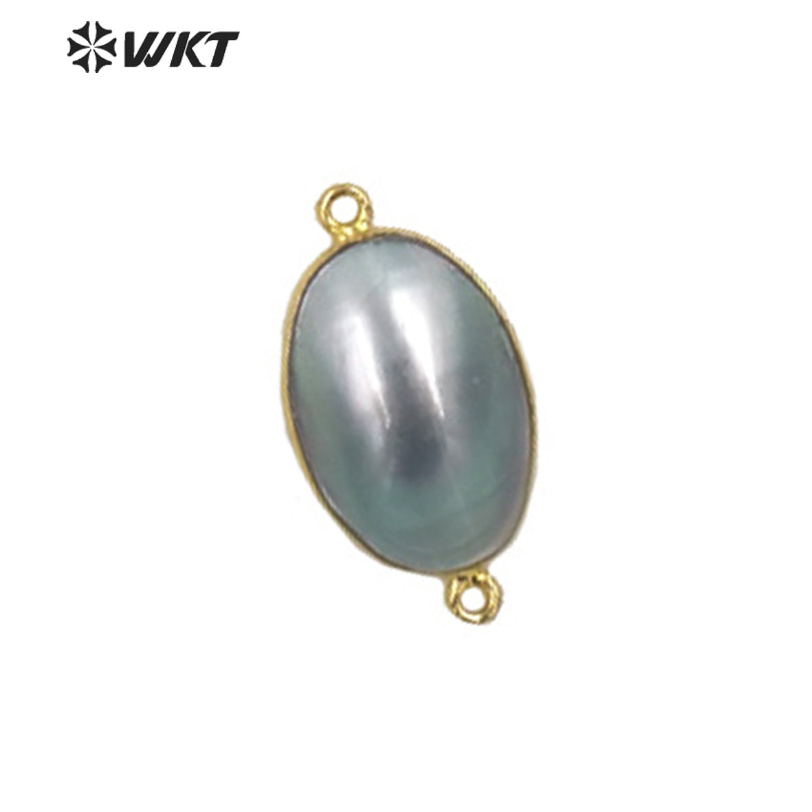 WT-JP339 Wholesale Fashion Double Loops Gold Bezel Shell Connectors Women Natural High Brightly Mabe Pendants for Necklace