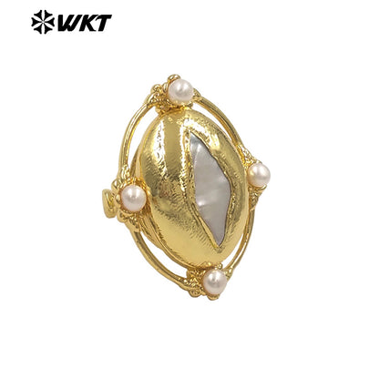 WT-MPR147 Wholesale New Design Unique Style Gold Electroplated Natural Freshwater Pearl Open Size Women Rings For Wedding Gift