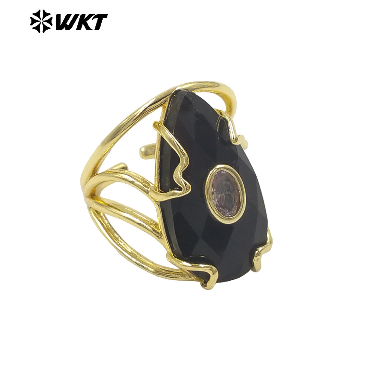 WT-R613 Wonderful Gold Plated Round Zircon And Various Natural Gemstones Waterdrop Shape Rings For Women Dance Party Matching