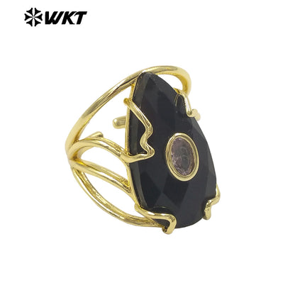 WT-R613 Wonderful Gold Plated Round Zircon And Various Natural Gemstones Waterdrop Shape Rings For Women Dance Party Matching