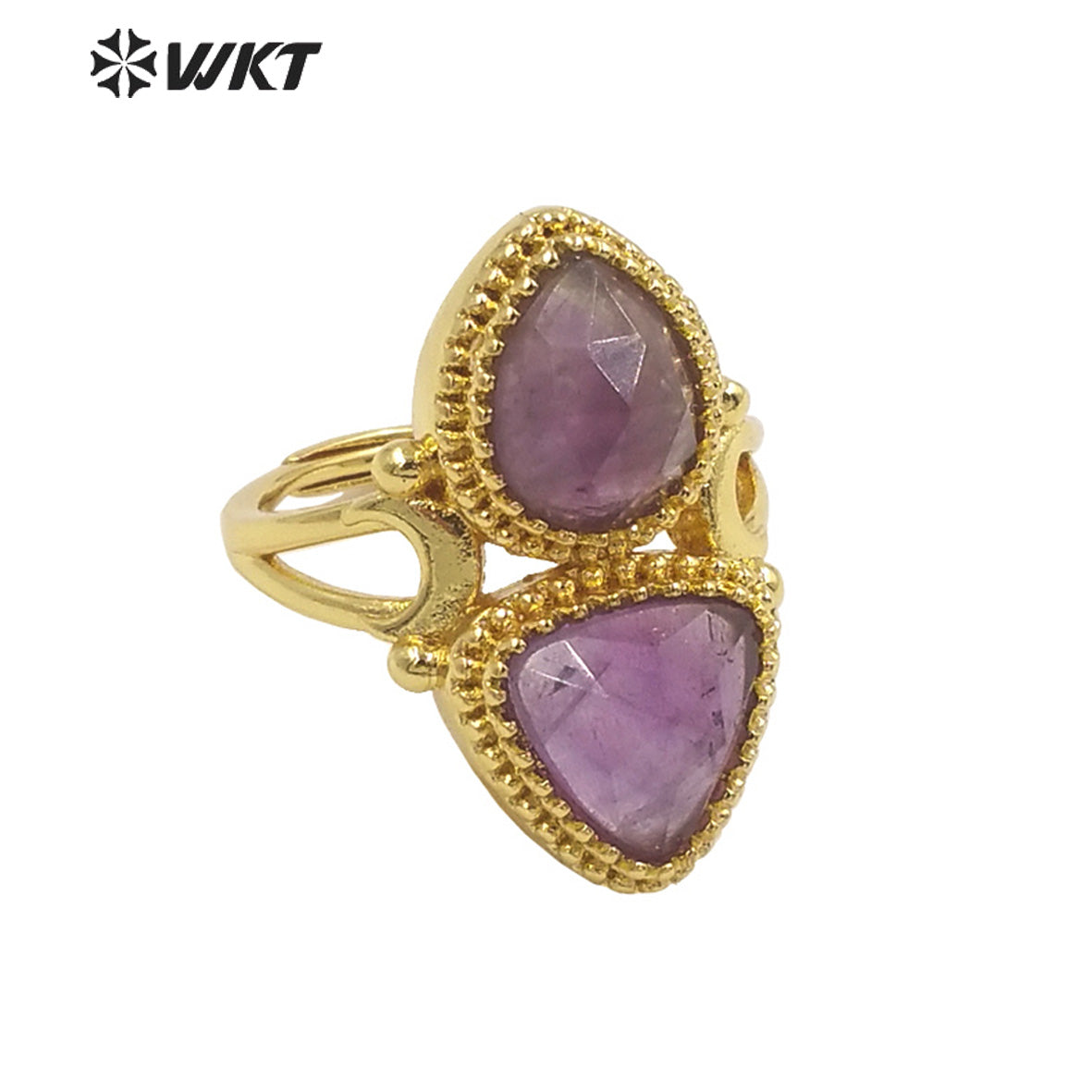 WT-R476 New Design Colorful Natural Gemstone Ring With Women Fashion Gold Plated Peacock Stone Ring Boho Charming Ring