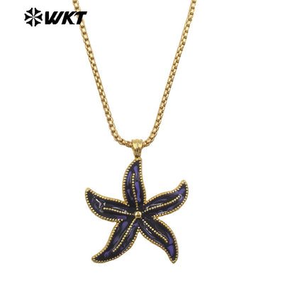 WT-JFN67 Sunmmer Trendy Gold Chain With Drop Oil Starfish Shape Pendant Necklaces For Women Seaside Vacation Wearing Jewelry