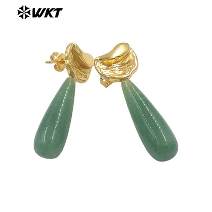 WT-E802 Delicate Design 18K Gold Plated Amazonite Natural Gemstones Waterdrop Shape Earrings As Lady Elegant Jewelry Gifts