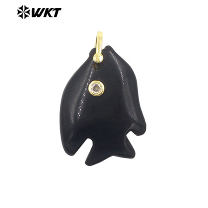 WT-P2106 Interesting Lovely Various Natural Gemstone And Zircon Fish Shape Charms Pendants For Women Fashion Jewelry Making
