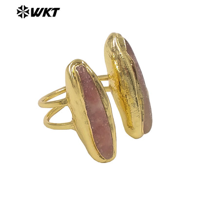 WT-R610 Popular Sale 18K Gold Plated Double Natural Gemstones Rings Adjustable Size As Female Fashion Daily Matching Jewelry
