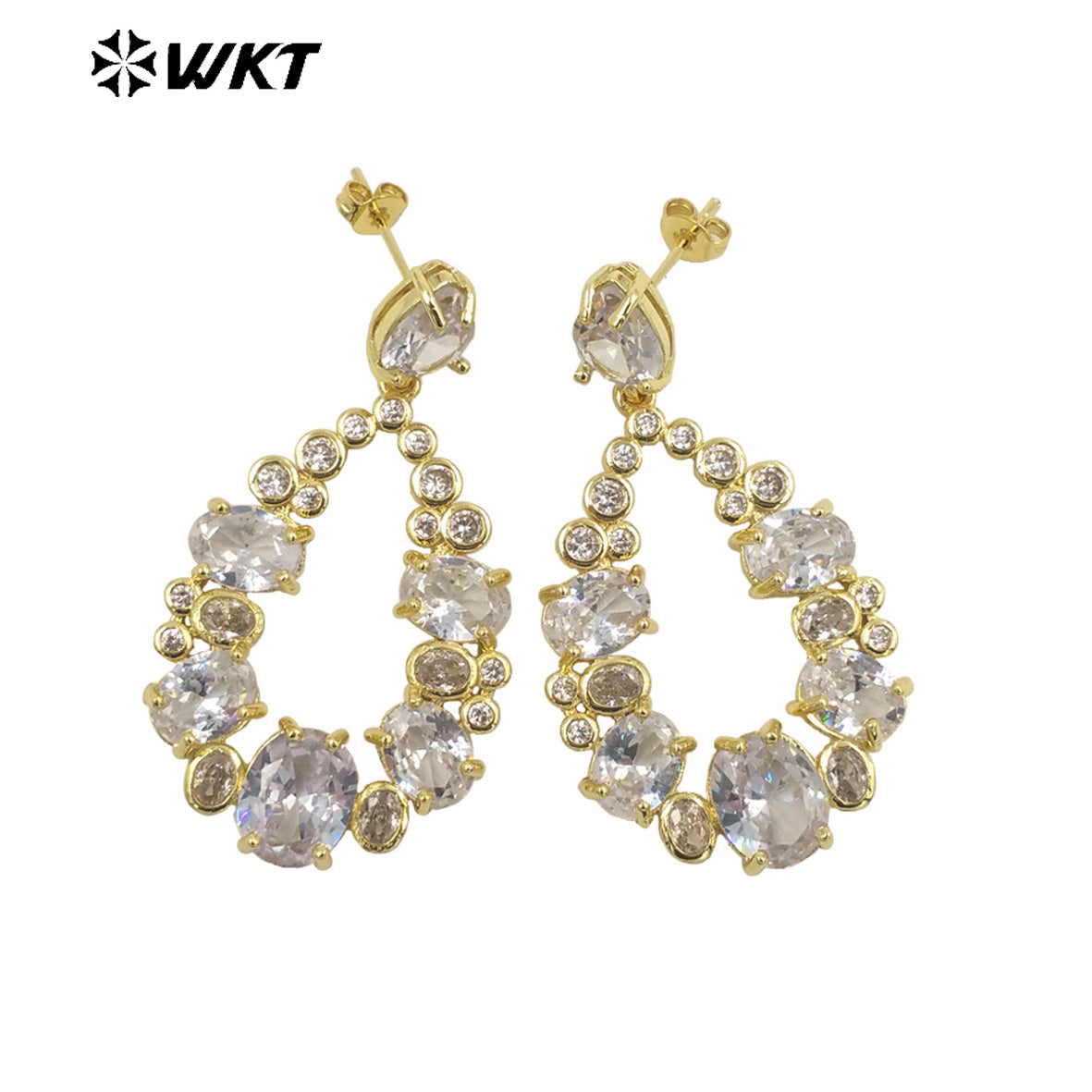 WT-ME087 Wholesale Fashion Micropaved Setting Cubic Zircon Dangle Earrings Studs 18k Real Gold Plated Teardrop Women Earrings