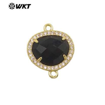 WT-C335 High Quality Wholesale Small Zircon Round MultiVariety Natural Gemstone Necklace Pendant Connector Double Hoop for Women