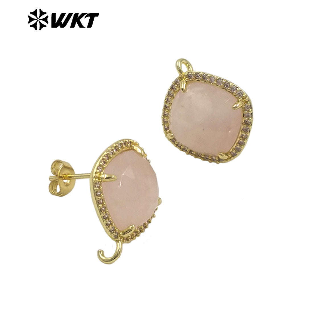 JFE120 Women Popular Fashion Gold Plated 10MM Square Natural Gemstone Amazonite Earring Studs With Hoop for DIY