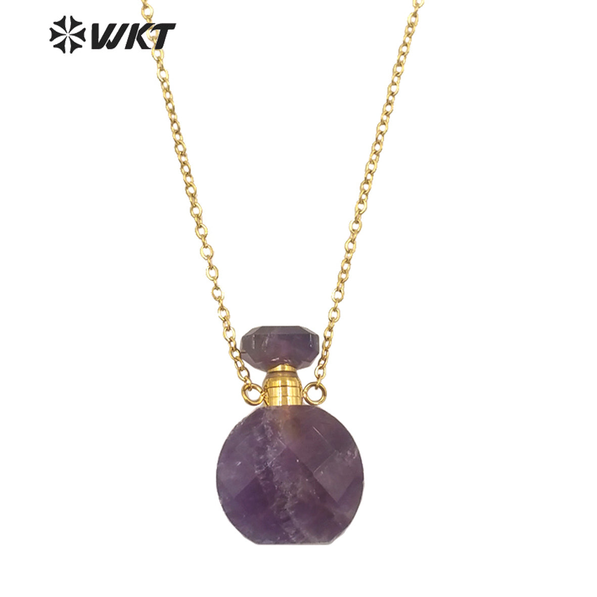 WT-N1456 New Design Double Faceted Natural Lapis Aquamarine Stone Perfume Bottle Necklace for Friend Gift Jewelry