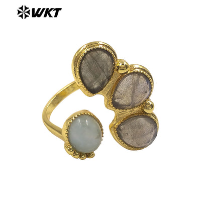 WT-R607 Wonerful Exclusive Design 18K Gold Plated Four Natural Gemstones Rings Adjustable Size For Lady Fashion Jewelry