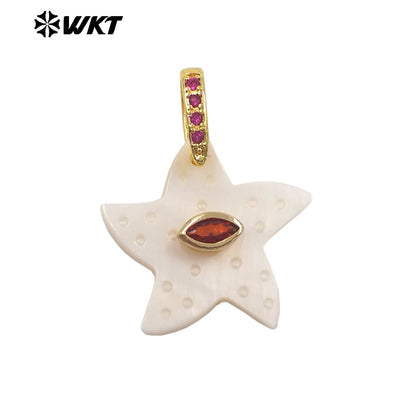 WT-JP480 Trendy Simple Style Gold Plated Zircon And White Shell Starfish Shape Little Pendants For Women Earrings Design