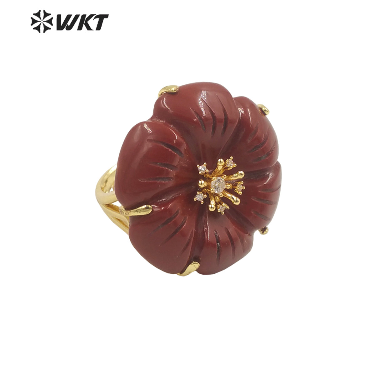 WT-R490 WKT Fashion Design Trendy Gift for Women Flower Shaped Colorful High Quality Gorgeous Natural Gemstone Stone Ring