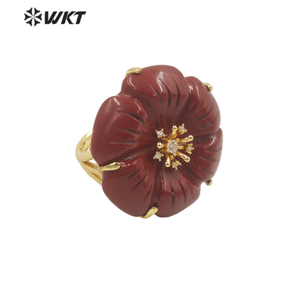 WT-R490 WKT Fashion Design Trendy Gift for Women Flower Shaped Colorful High Quality Gorgeous Natural Gemstone Stone Ring