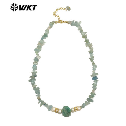 WT-N1484 Beautiful Natural Colorful Gemstones Necklace With Tiny Stone and Pearl Little Zircon Gold Plated Special Ladies Gift