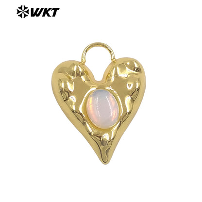 WT-P2132 Exquisite Unique 18K Gold Plated Natural Gemstones Heart Shape Little Charms Pendants For Women Jewelry Decorative
