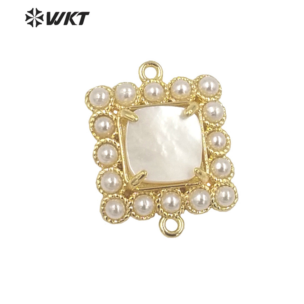 WT-PC003 New Design 18K Gold Plated Double Loops Metal Bezel With Claw Natural Shell Setting Pearl Charms