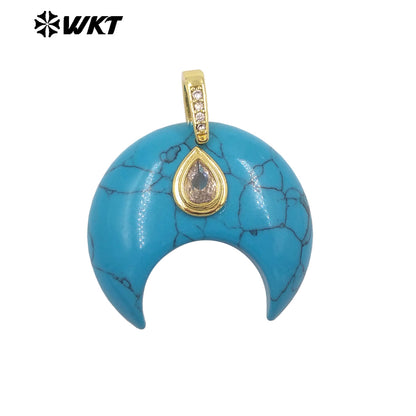 WT-P2143 Hot Popular Waterdrop Zircon And Natural Gemstones Horn Shape Little Pendants For Lady Handmade Necklace Decorative