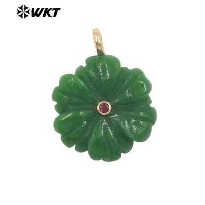 WT-JP522 Popular Trendy Zircon And Colorful Natural Gemstones Hand Carved Flower Shape Gold Pendants For Lady Jewelry Design