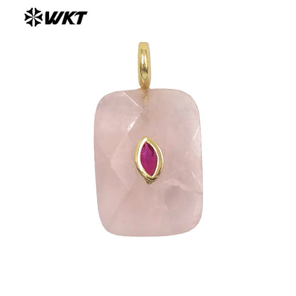 WT-P2139 Factory Wholesale Eye Shape Zircon And Natural Gemstones Square Faceted Pendants As Simple Style Jewelry Findings