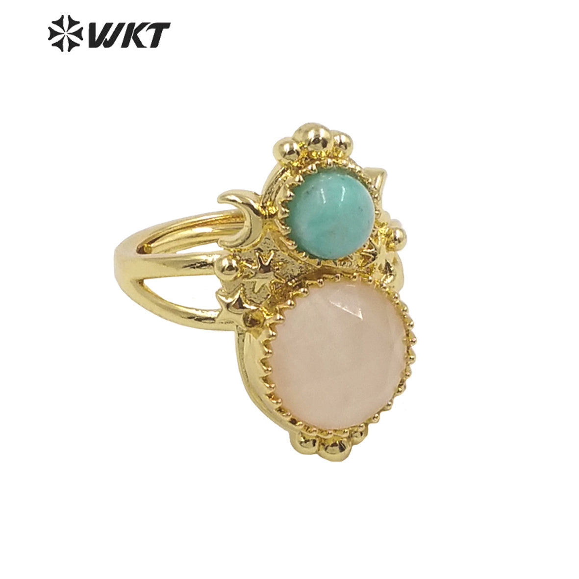 WT-R477 New Design Vintage Gemstone Ring With Pearl Charms Women Fashion Gold Plated Peacock Stone Ring Boho Charming Ring