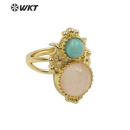 WT-R477 New Design Vintage Gemstone Ring With Pearl Charms Women Fashion Gold Plated Peacock Stone Ring Boho Charming Ring