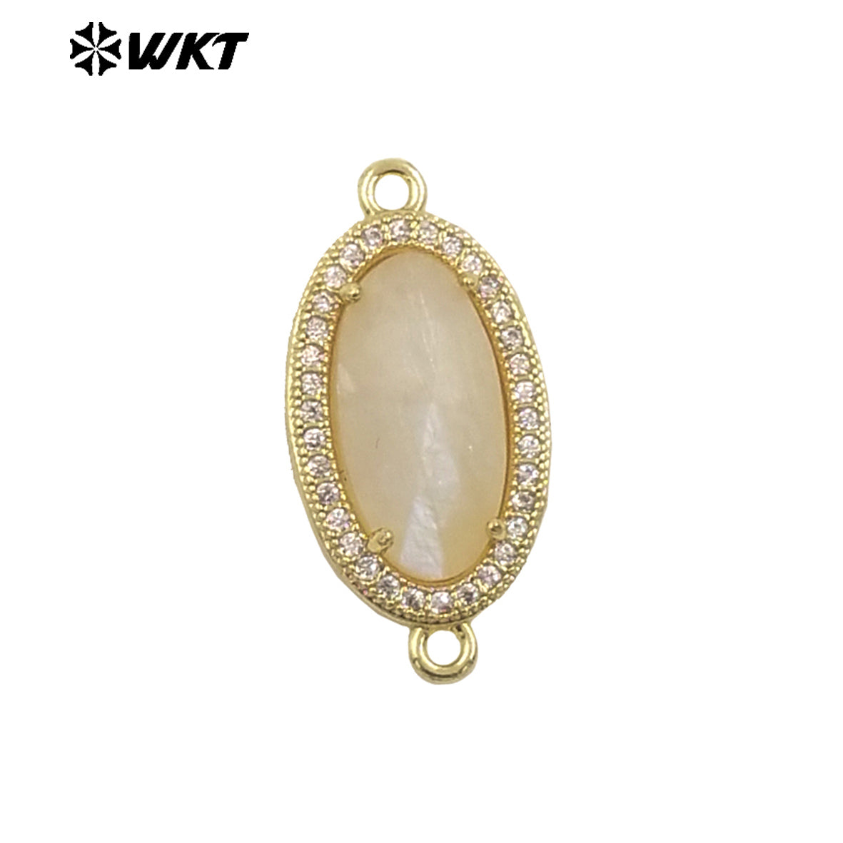 WT-C334 New Arrivals 18K Gold Plated Small Zircon Oval Multicolored Gemstone Necklace Pendant Connector Jewelry Accessories