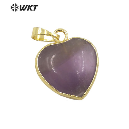 WT-P1700 Wholesale Lady Lovely Natural Gemstone Small Heart Pendant Gold Electroplated Rose Quartz 20mm Gold Stone Heart Charms