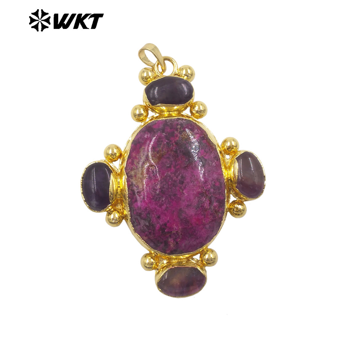 WT-P2134 Exclusive High Quality Design 18K Gold Electroplated Multi Natural Gemstones Big Pendant For Unique Style Jewelry DIY