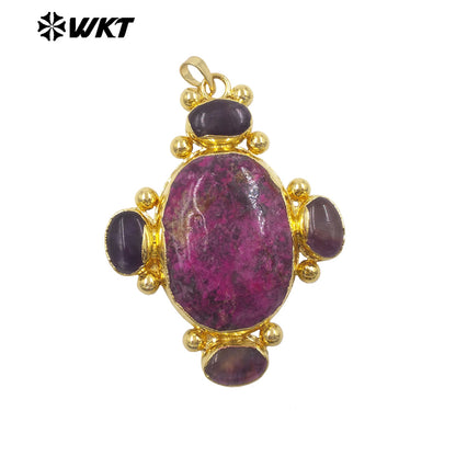 WT-P2134 Exclusive High Quality Design 18K Gold Electroplated Multi Natural Gemstones Big Pendant For Unique Style Jewelry DIY