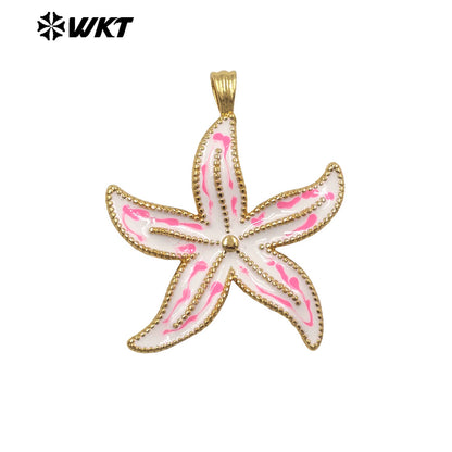 WT-P2117 Wonderful Charms Gold Plated Drop Oil Colorful Starfish Shape Pendants For Summer Style Necklace DIY Accessories
