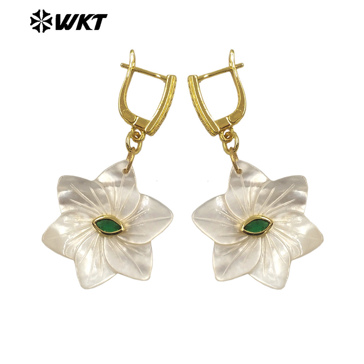 WT-MPE181 Elegant Style Colorful Zircon And Natural Shell Hand Carved Flower Shape Pendant Earrings As Lady Trendy Jewelry