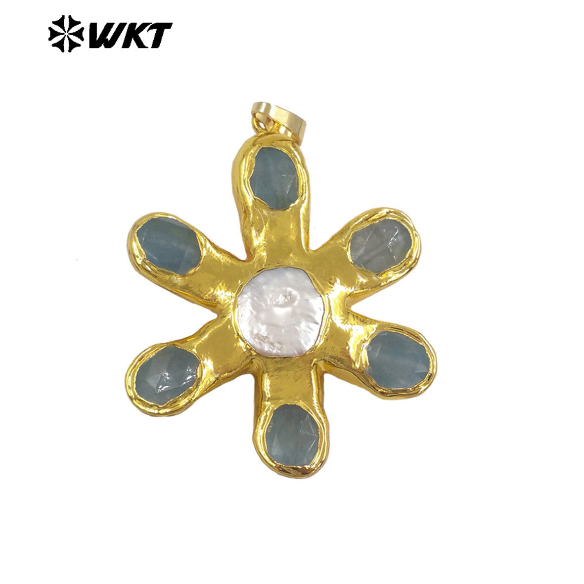 WT-JP473 Popular Fashion Gold Electroplated Natural Stones And Pearl Flower Shape Charm Pendants For Girls Birthday Gift
