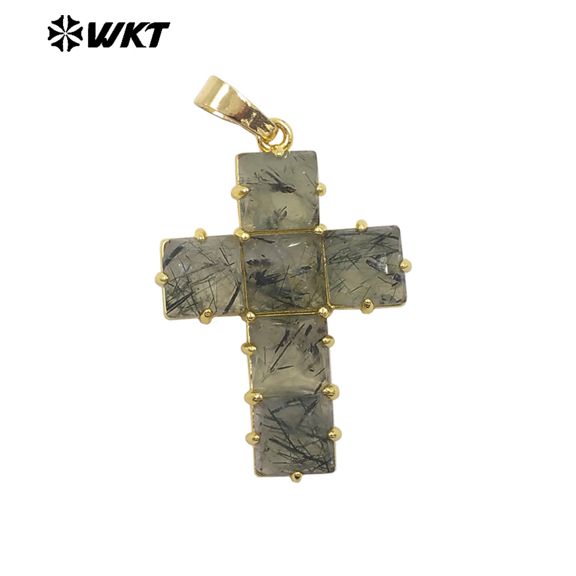 WT-P2113 Wonderful Gold Plated Square Natural Gemstones Splicing Cross Shape Pendants As Friend Handmade Jewelry Gift Findings