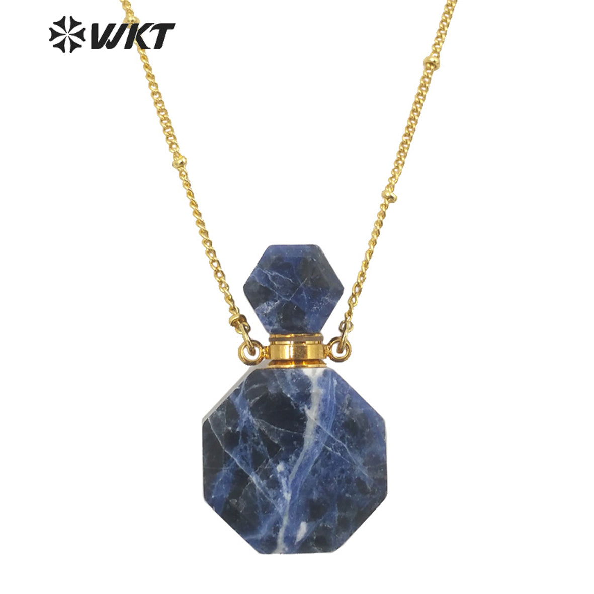 WT-N1356 WKT Colorful Delicate Natural Stone Perfume Bottle Perfume Necklace Pink Quartz Amethyst Amazonites Pendant for Women