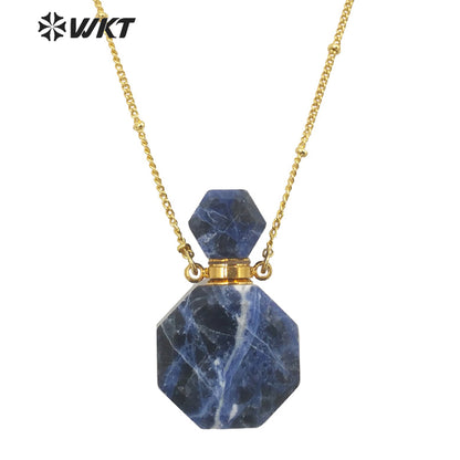 WT-N1356 WKT Colorful Delicate Natural Stone Perfume Bottle Perfume Necklace Pink Quartz Amethyst Amazonites Pendant for Women