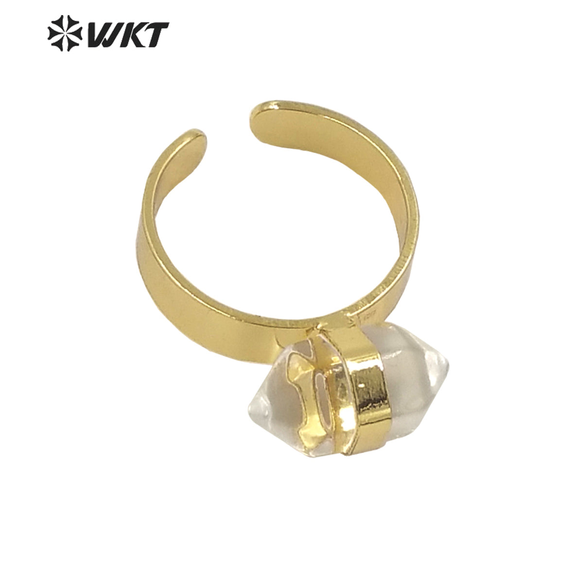WT-R385 WKT 2022 Beautiful Crystal Amethyst Black Obsidian Hexagon Rings Natural Stone Rings Gold Plated Quartz Point Ring