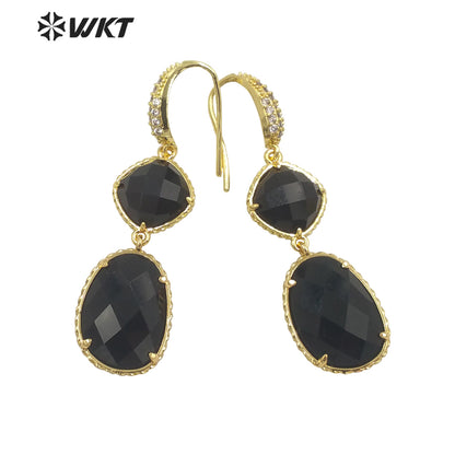 WT-E687 Wholesale Fashion Natural Amazonist Stone Earrings Women Amethyst Double Stone Prong Setting Gorgeous Earrings