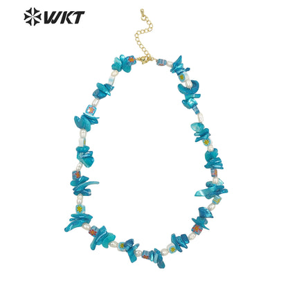 WT-JN186 Natural Red Shell Nugest Beads Necklace Unique Boho Vintage Irregular Enamel Pearl Beads Chocker Necklace