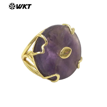 WT-R612 New Product 18K Gold Electroplated Zircon And Natural Gemstones Round Rings As Female Daily Matching Accessory