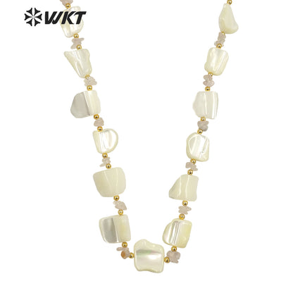 WT-JN228 Vintage Style Summer Boho White Shell Space Beads Necklace Women Handmade Strand Shell Necklace for Girl Friend