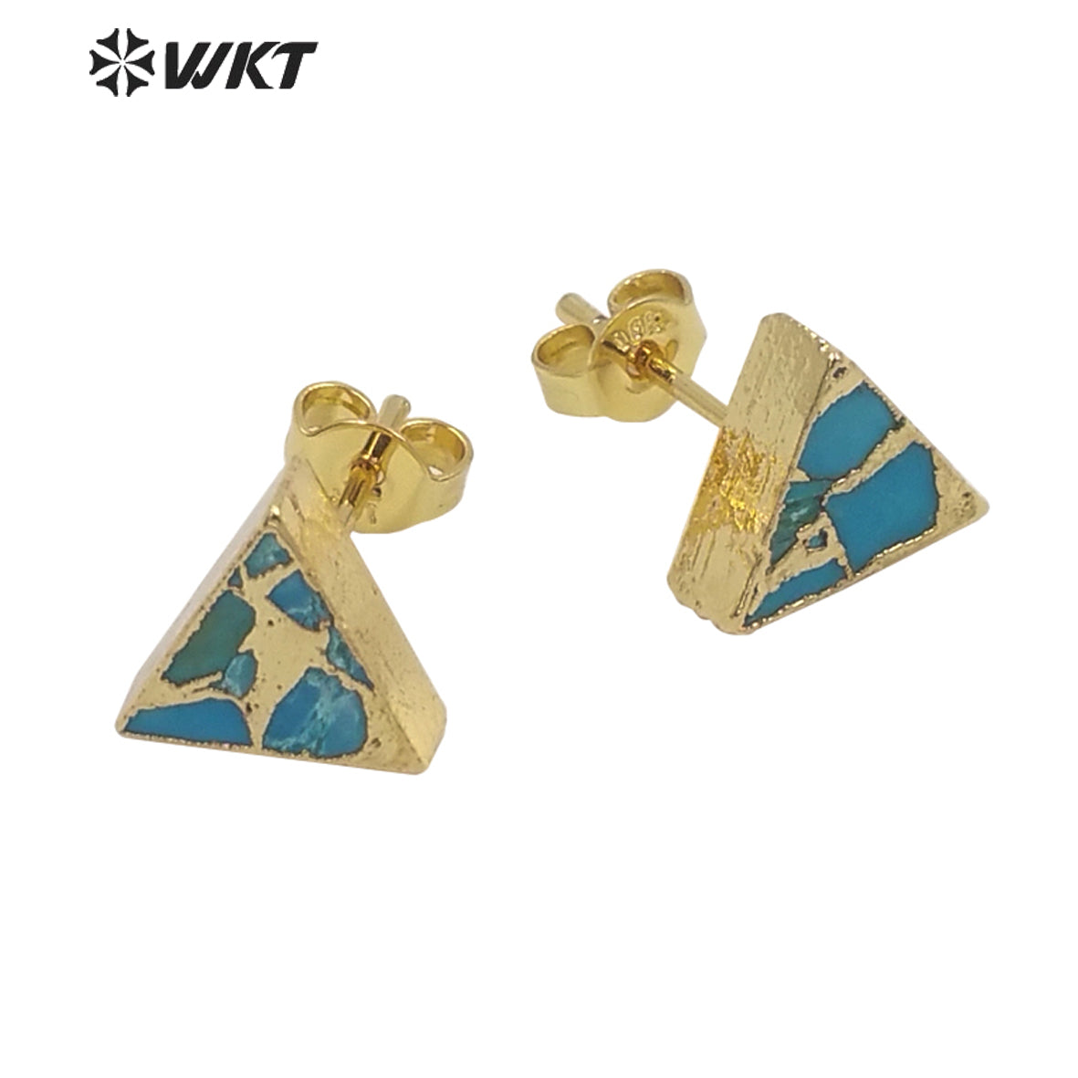 WT-E645 Wholesale Fashion Tiny 10mm Copper Turquoise Earrings Studs Lady Chick Gold Electroplated Stone Studs for Friends