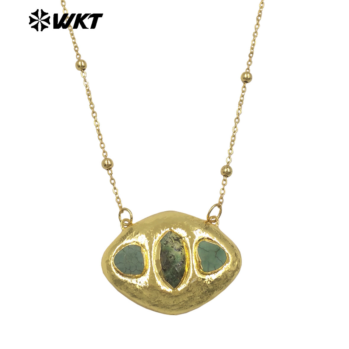 WT-N1529 Boutique 18K Gold Plated Thin Bead Chain With Three Natural Gemstones Pendant Necklaces As Women Elegant Jewelry