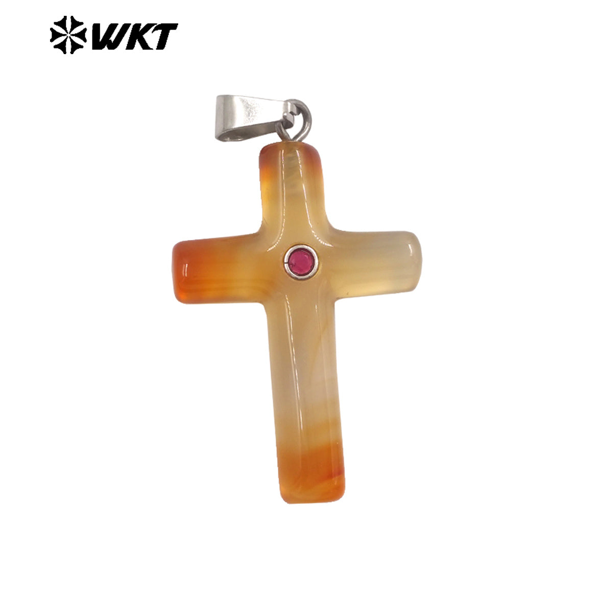 WT-P2070 Religious Style Silver Plated Zircon And Multi Natural Gemstones Cross Pendants As Boy Girl Handmade Jewelry Making